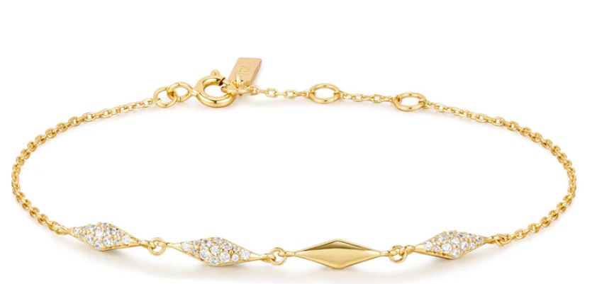 Ania Haie Silver and Yellow Gold Plated Cubic Zirconia Rhombus Bracelet 16.5-18.5cm
