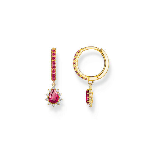Thomas Sabo Sterling Silver Gold Plated Red and White CZ Vintage Romance Drop-Hoop Earrings - 12mm