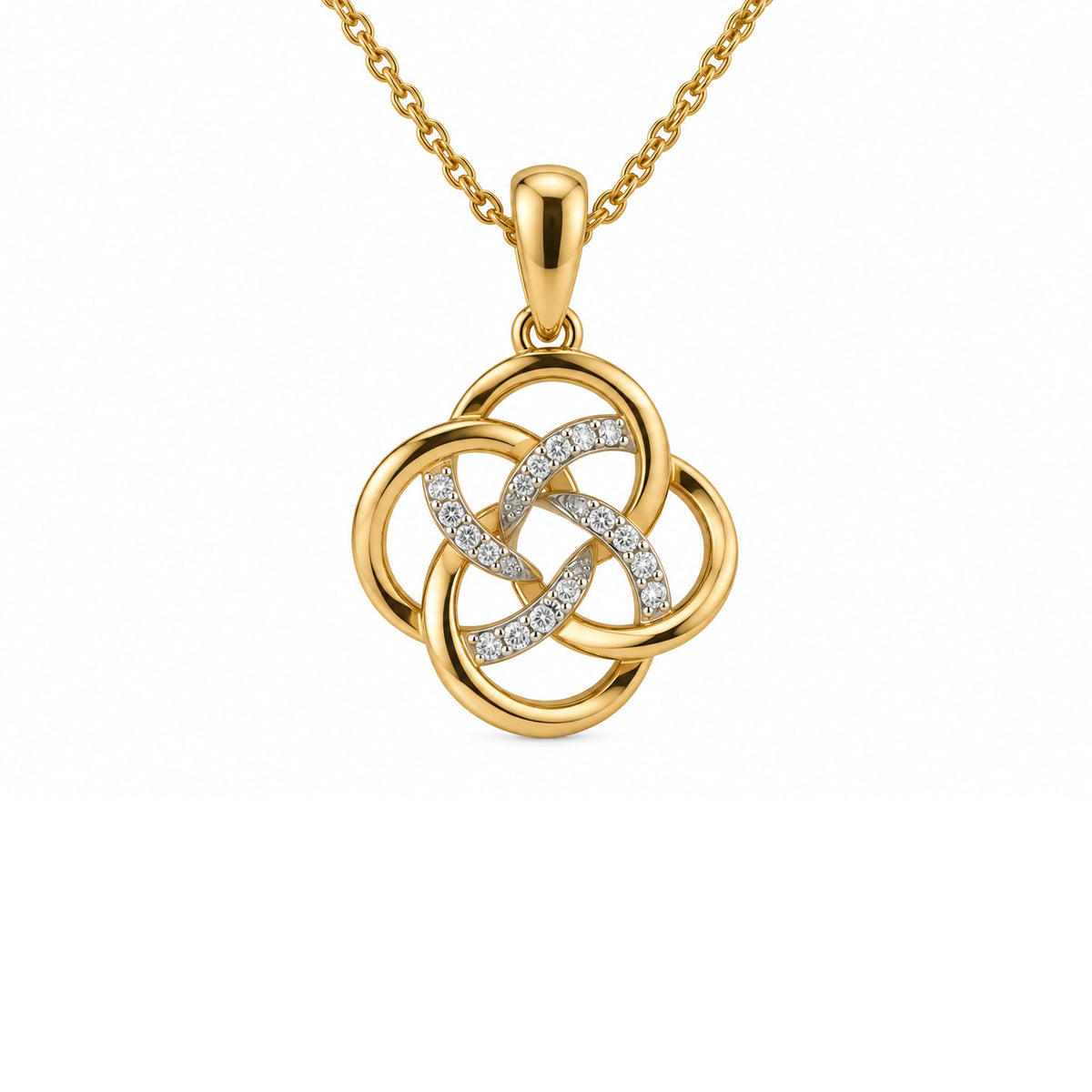 9ct Yellow and White Gold Diamond Knot Pendant