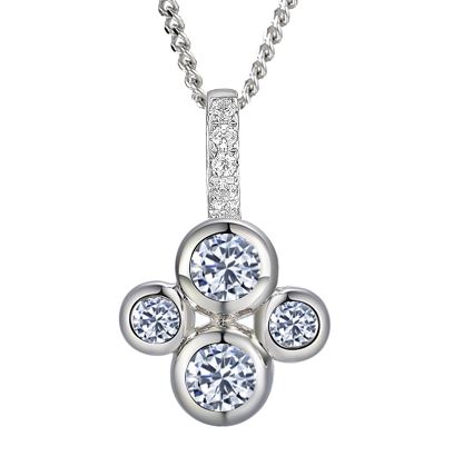 9ct White Gold Round Cubic Zirconia Rubover Pendant