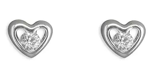 Sterling Silver Small Heart With Cubic Zirconia Stud Earrings