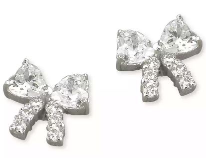 Sterling Silver Cubic Zirconia Bow Stud Earrings