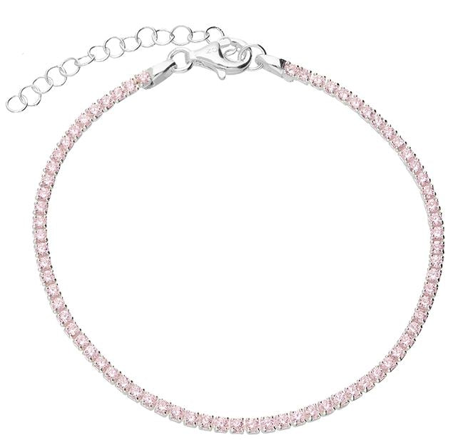 Sterling Silver Pink Cubic Zirconia Tennis Bracelet 6-7.5'