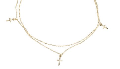 9ct Yellow Gold Double Chain Cross Bracelet