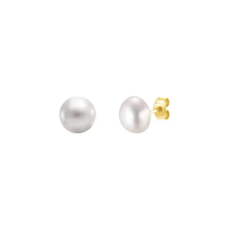9ct Yellow Gold Fresh Water Pearl Button Stud Earrings
