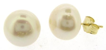 9ct Yellow Gold Freshwater Pearl Button Stud Earrings