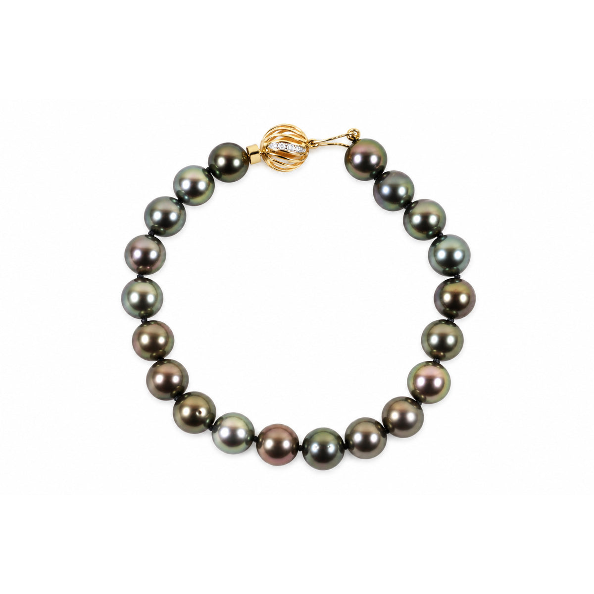 Tahitian Cultured Pearl Bracelet With 9ct Yellow Gold Diamond Clasp 20 Pearls