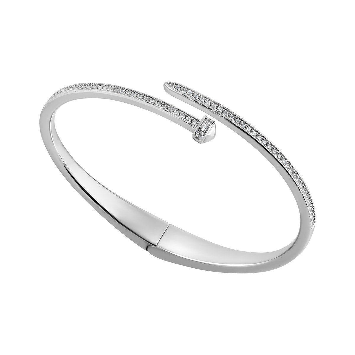 Sterling Silver Cubic Zirconia Nail Bangle - 5.5cm