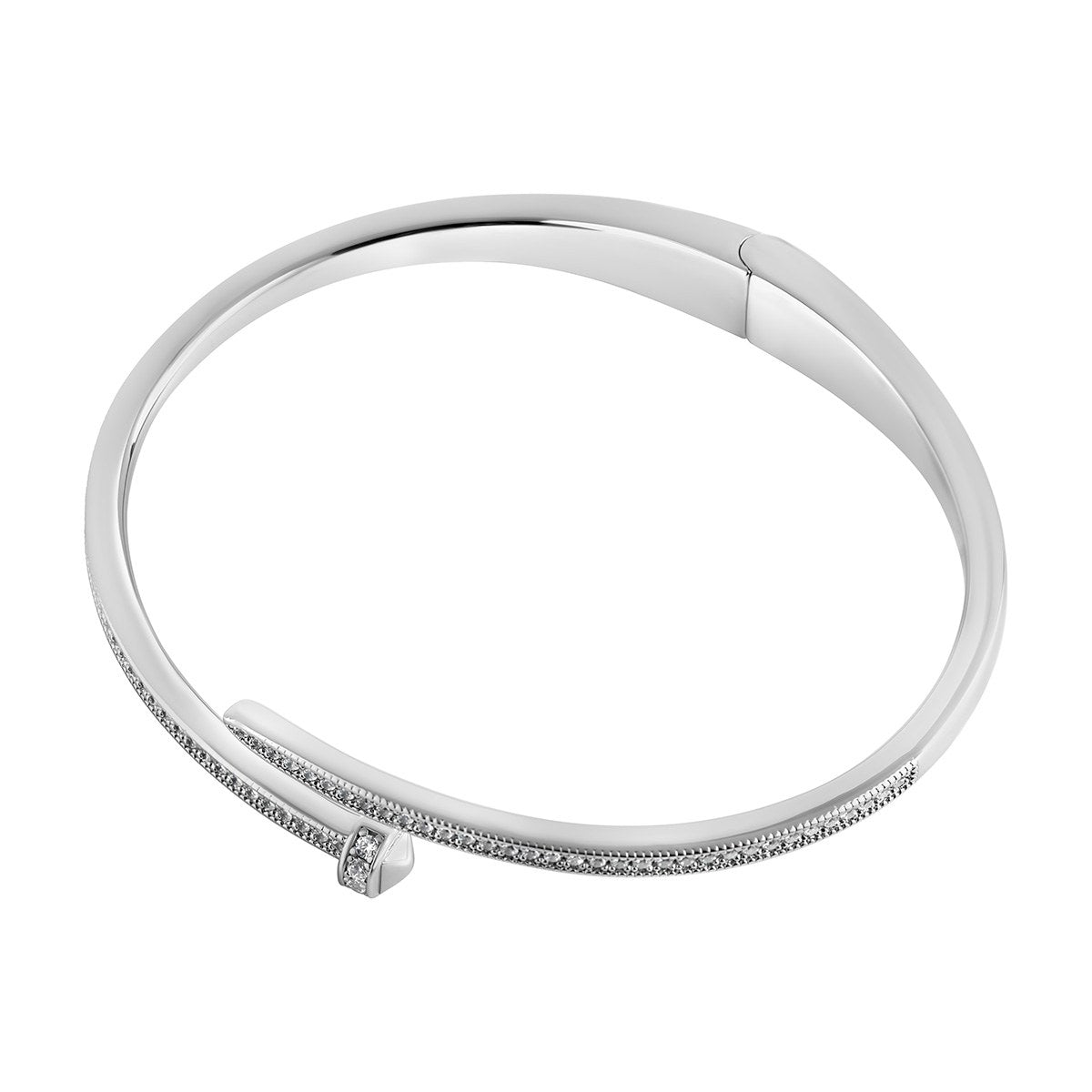 Sterling Silver Cubic Zirconia Nail Bangle - 5.5cm