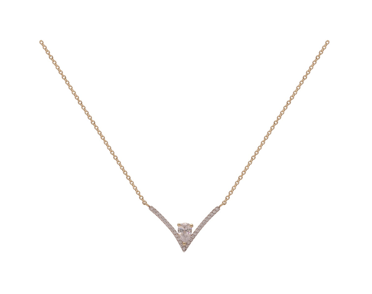 9ct Yellow Gold Cubic Zirconia V-Shape Necklace