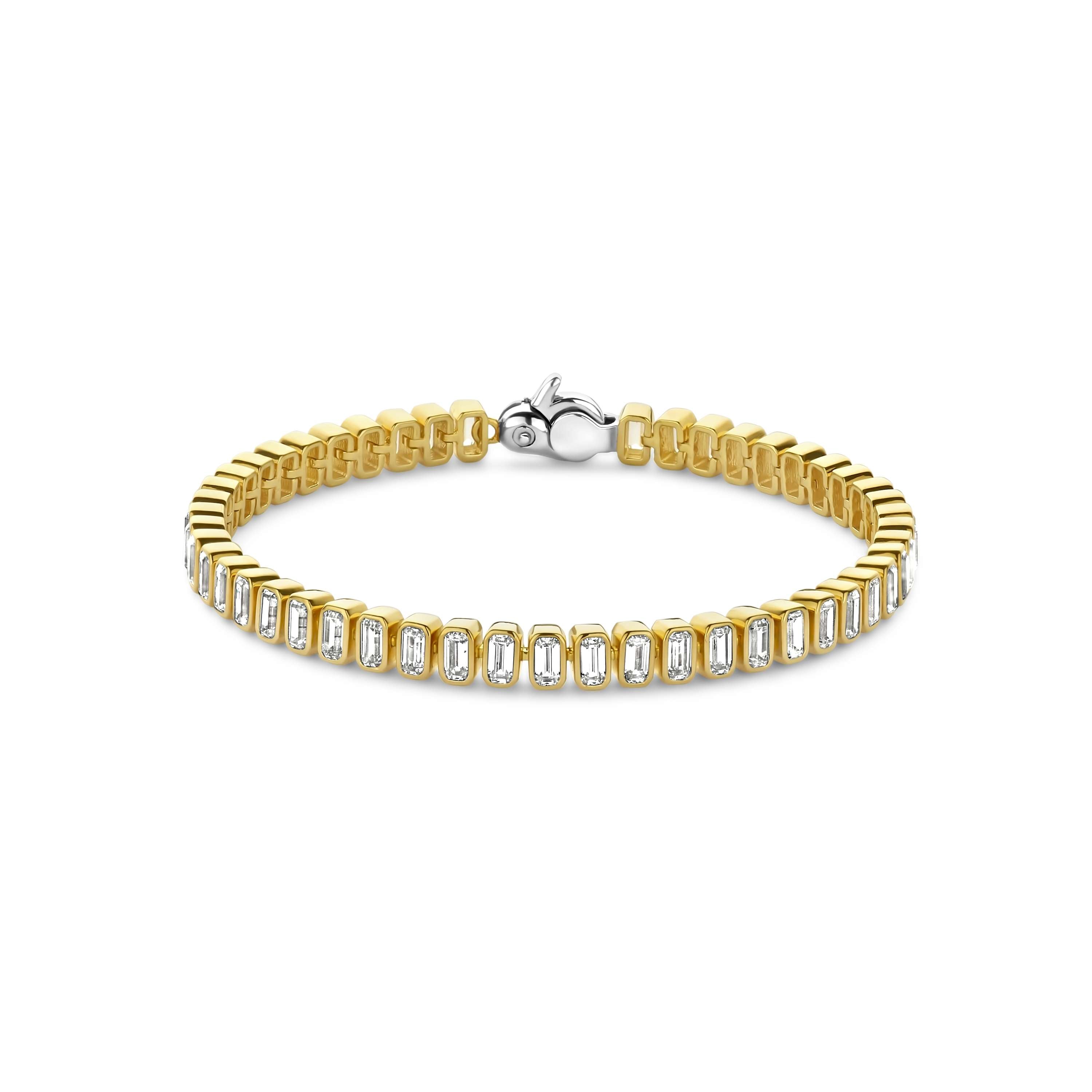 Ti Sento Gold Plated Rectangular Bezel Set CZ Tennis Bracelet