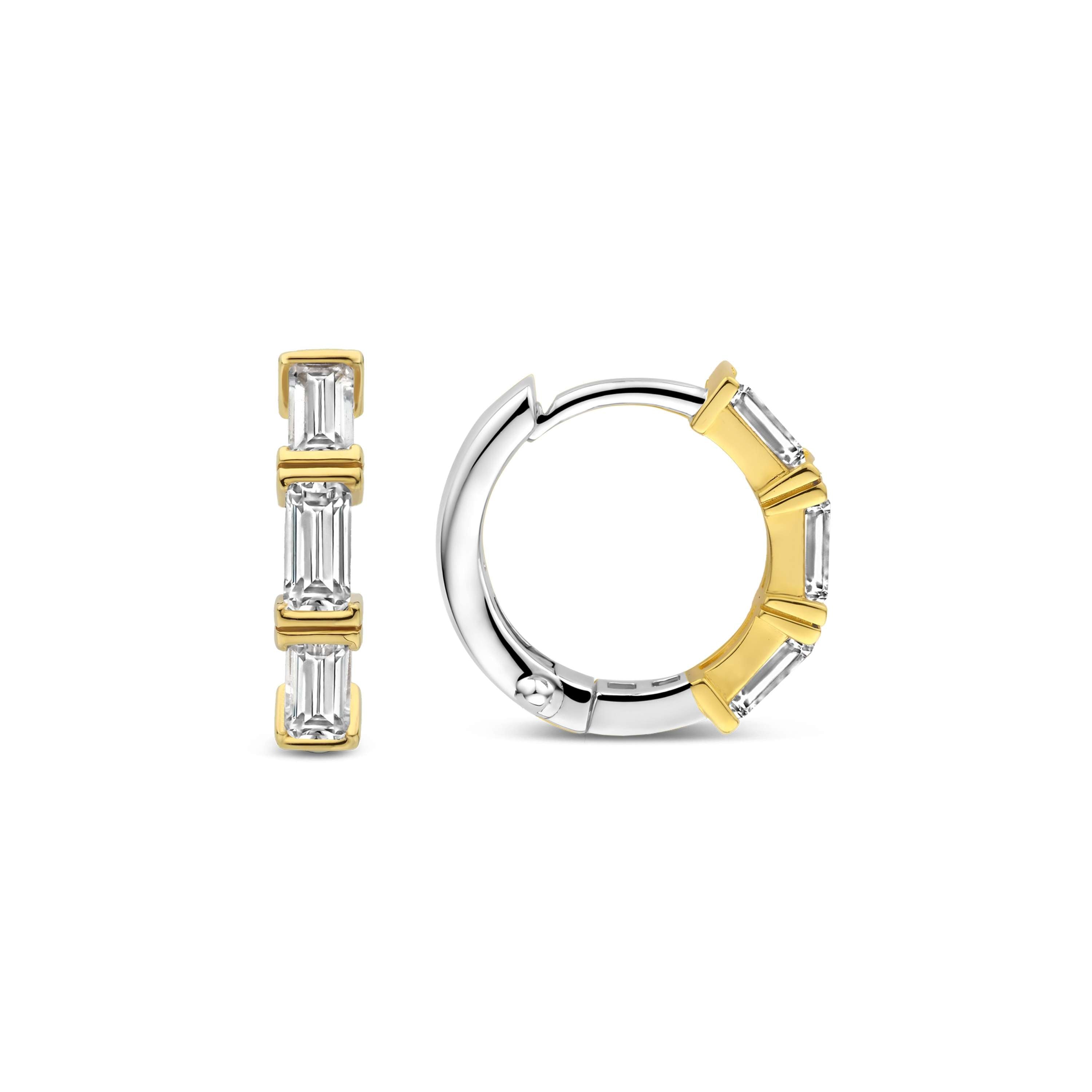 Ti Sento Sterling Silver & Gold Plated Three Stone CZ Hoop Earrings