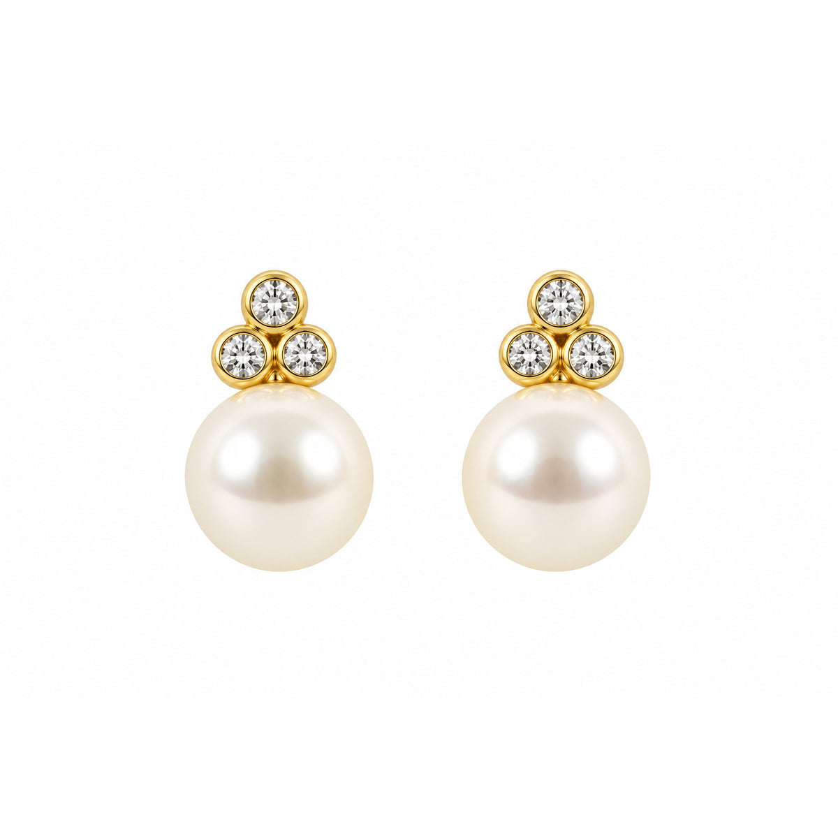 9ct Yellow Gold Cultured Freshwater Pearl And Diamond Trefoil Stud Earrings