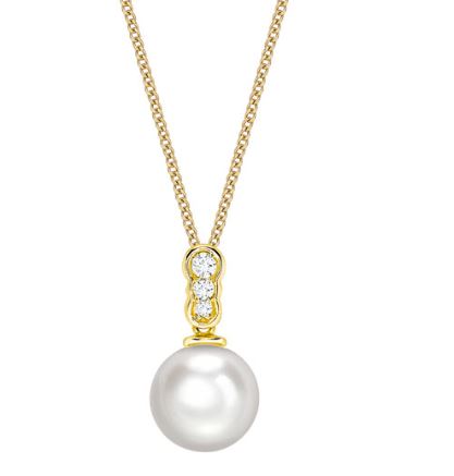 9ct Yellow Gold Cultured Freshwater Pearl and Diamond Pendant