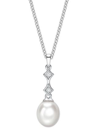Lustrous 9ct White Gold Cultured Freshwater Pearl And Diamond Pendant