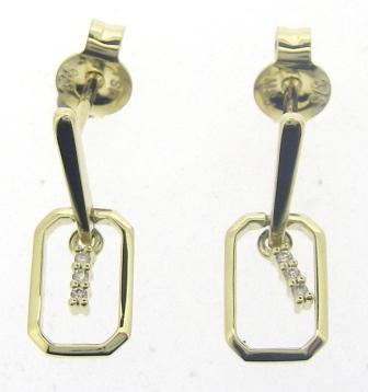 9ct Yellow Gold Rectangular Diamond Drop Earrings