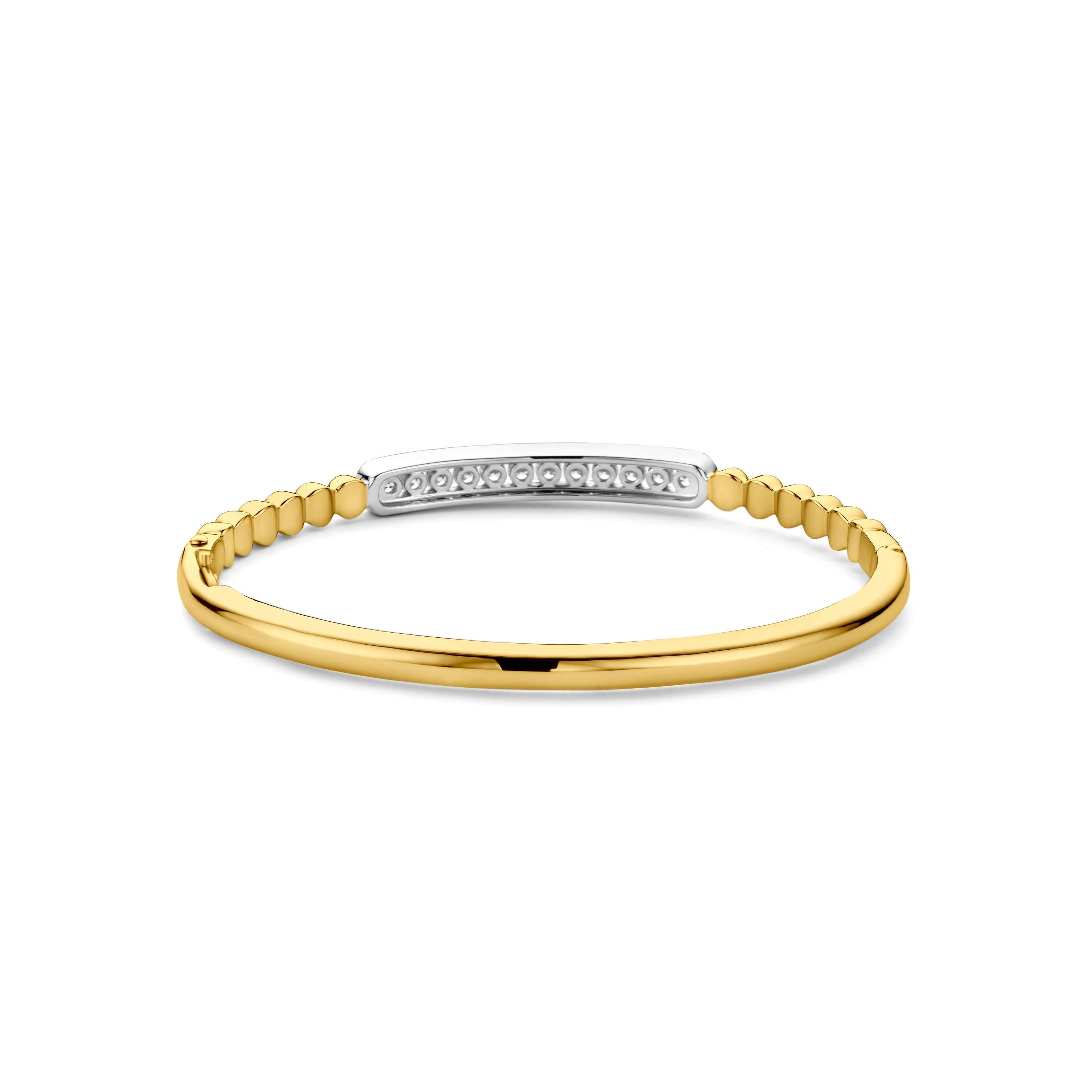 Ti Sento Sterling Silver Yellow Gold Plated Bangle with Pave Cubic Zirconia Centre & Beads on Eatch Side