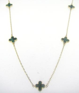9ct Yellow Gold Malachite Floral Necklace