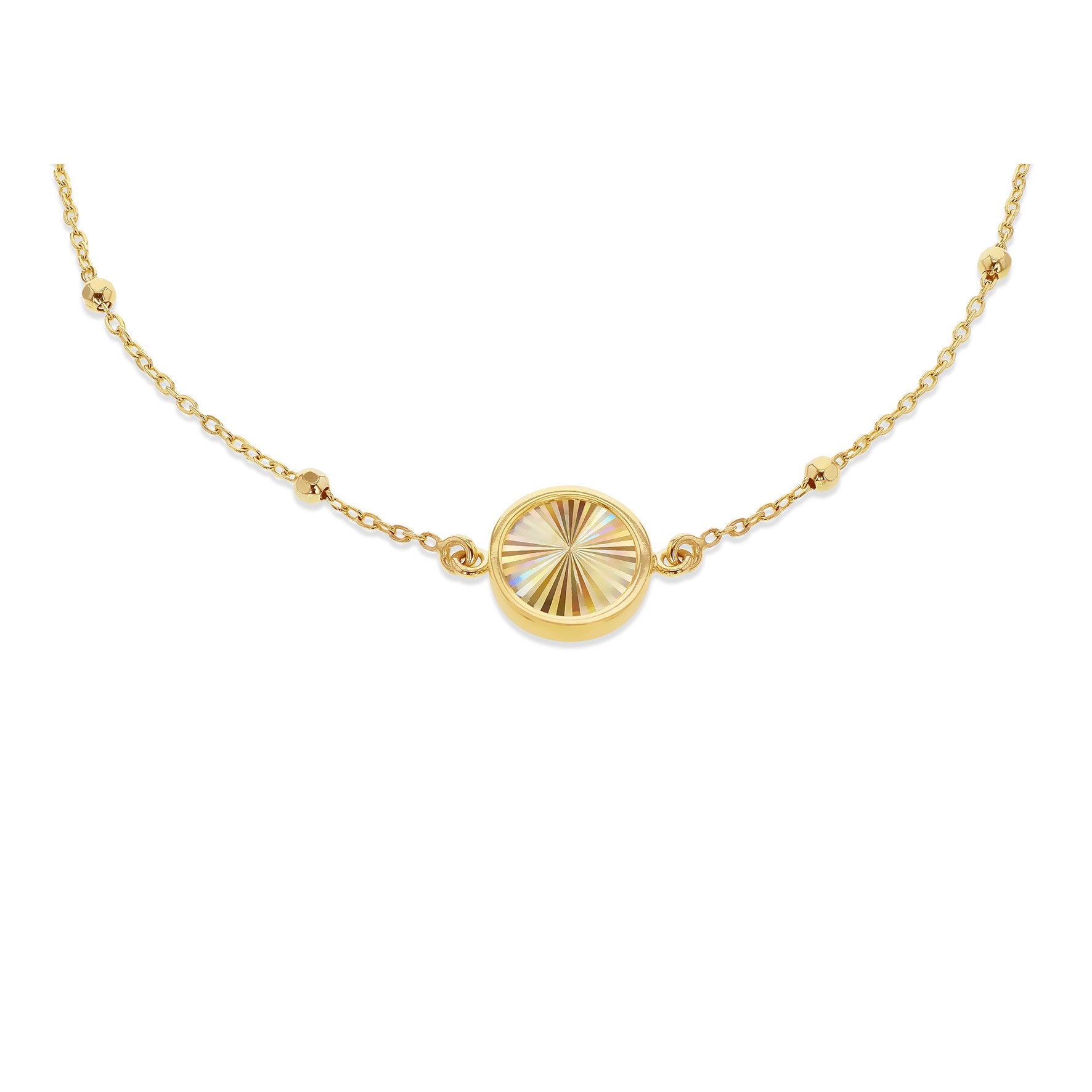 Rainbow Circle 9ct Yellow Gold Ball Curb Chain Bracelet 7.5'