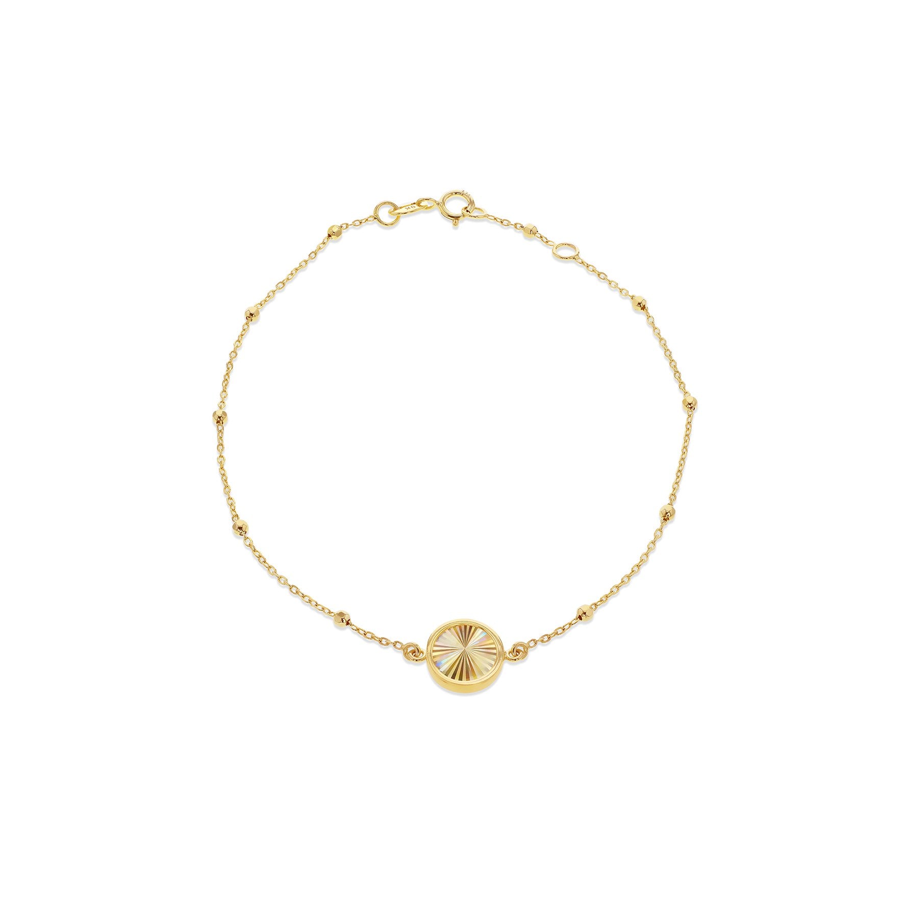 Rainbow Circle 9ct Yellow Gold Ball Curb Chain Bracelet 7.5'