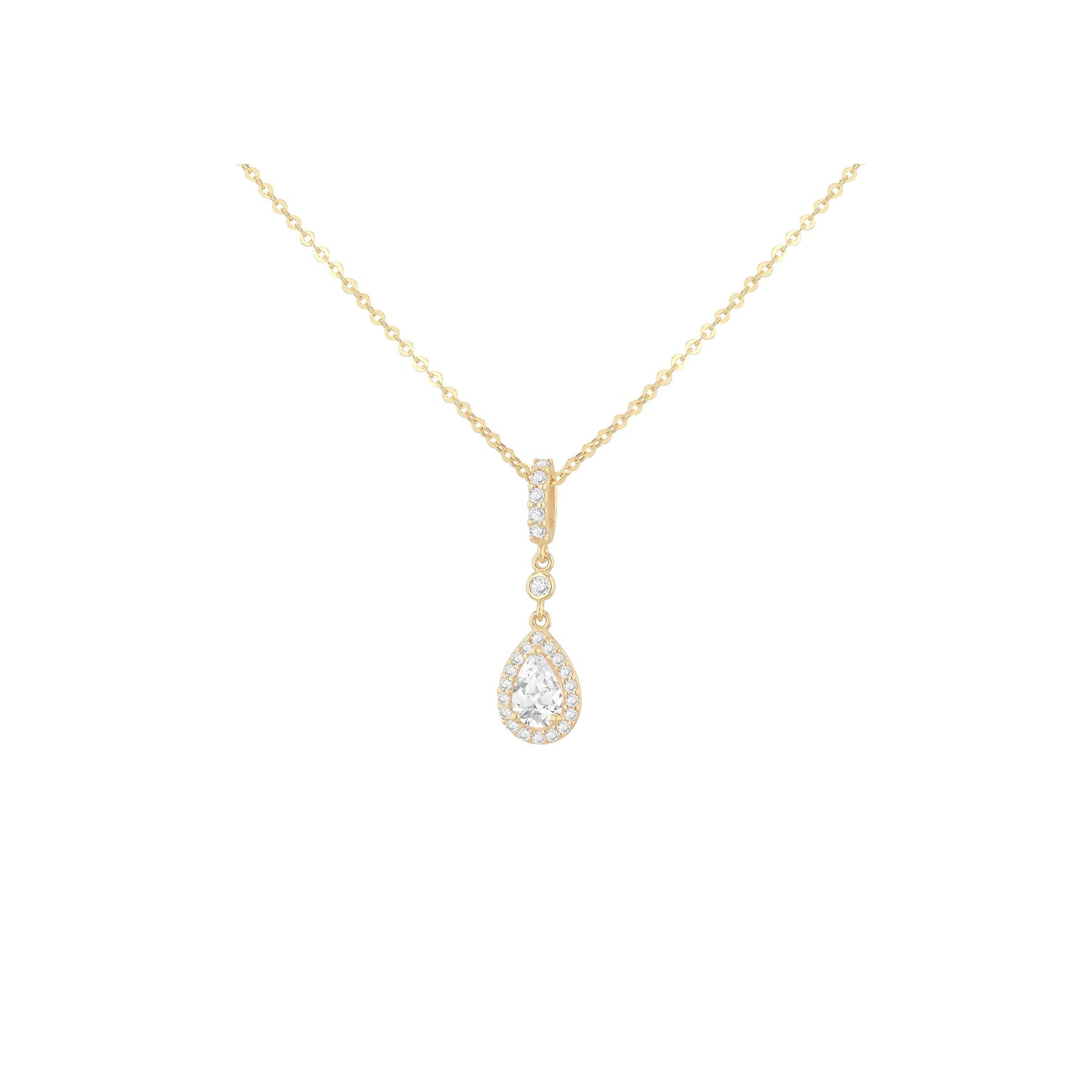 9ct Yellow Gold Cubic Zirconia Teardrop Halo Pendant
