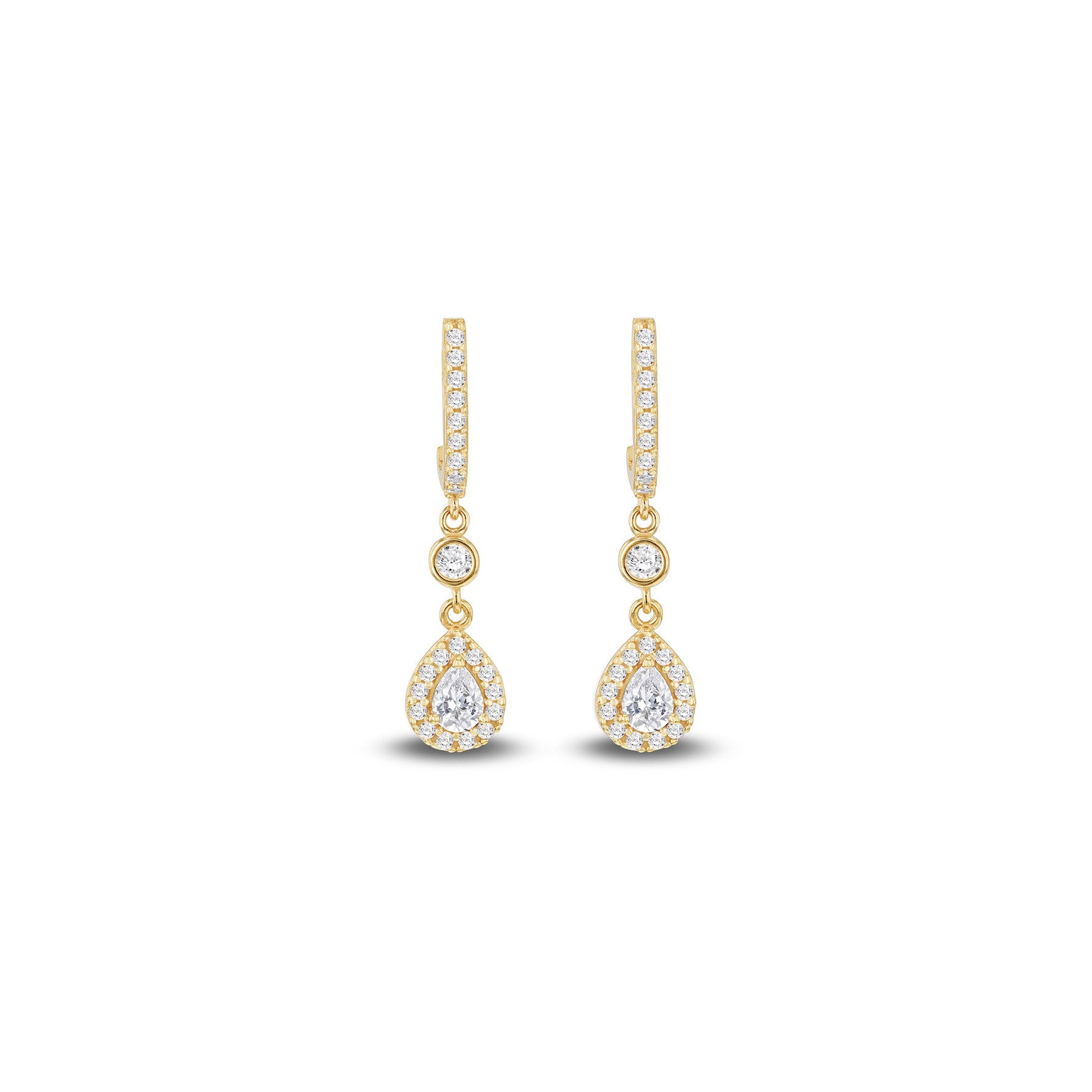 9ct Yellow Gold Cubic Zirconia Teardrop Halo Drop Earrings