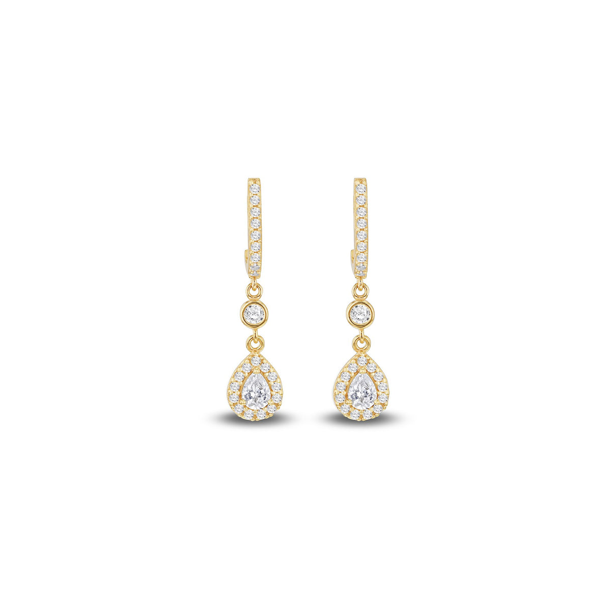 9ct Yellow Gold Cubic Zirconia Teardrop Halo Drop Earrings