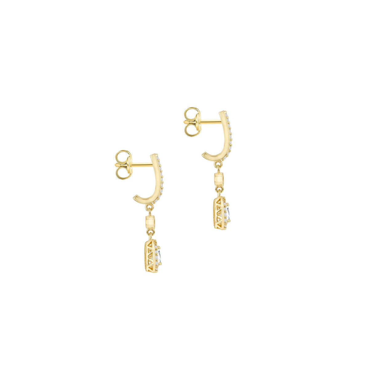 9ct Yellow Gold Cubic Zirconia Teardrop Halo Drop Earrings