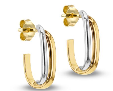 9ct Yellow Gold & White Gold Crossover Half Hoop Earrings