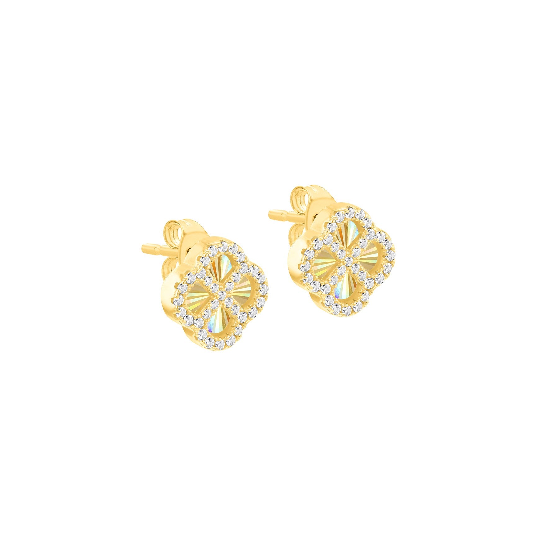 Sterling Silver Yellow Gold Plated Rainbow Cubic Zirconia Petal Stud Earrings