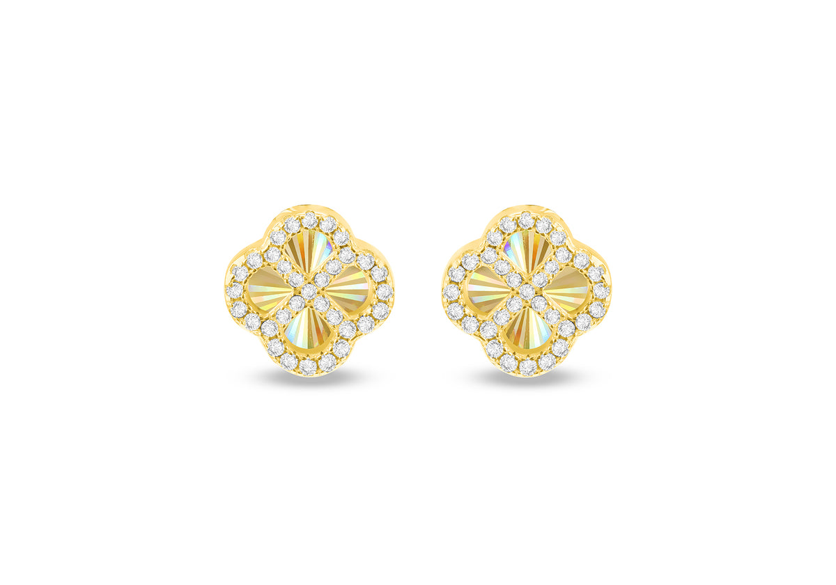 Sterling Silver Yellow Gold Plated Rainbow Cubic Zirconia Petal Stud Earrings