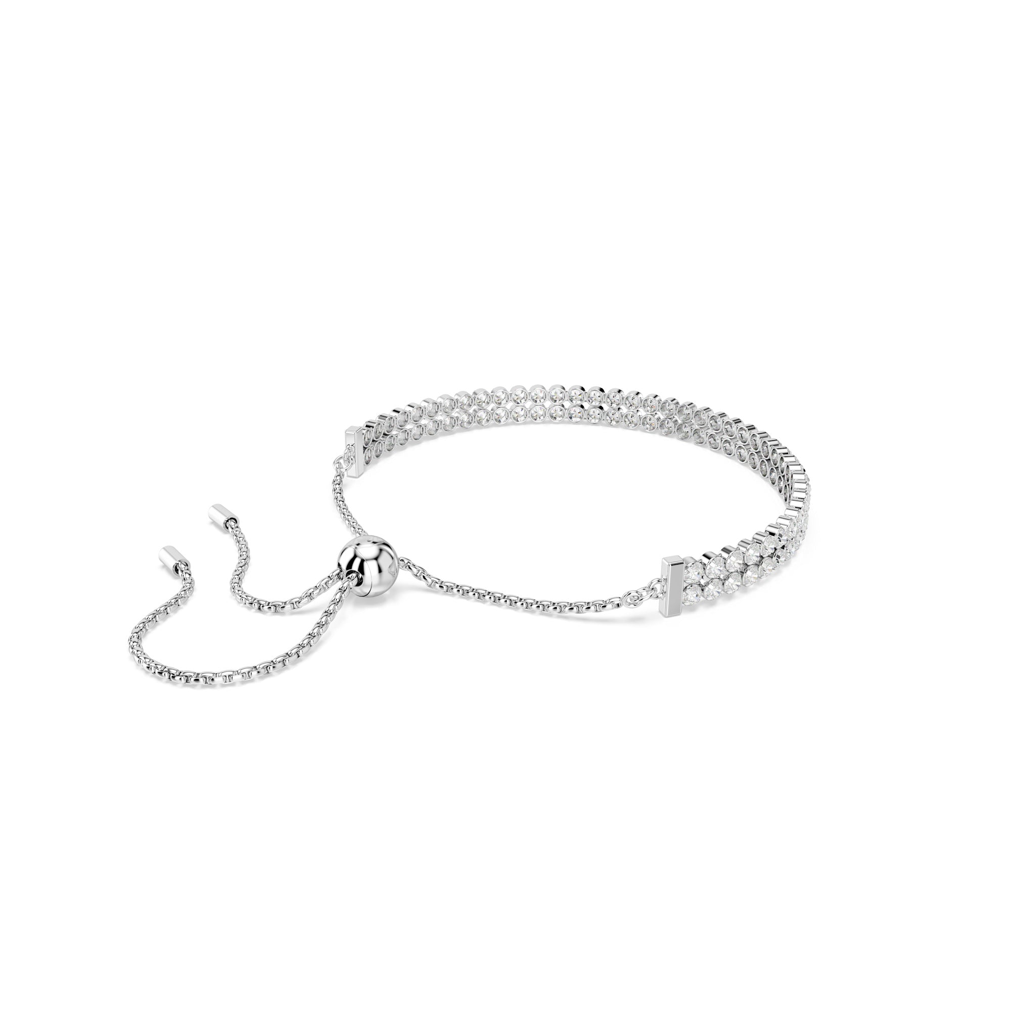 Swarovski Matrix Double Row Tennis Bracelet - Rhodium Plated - M - White