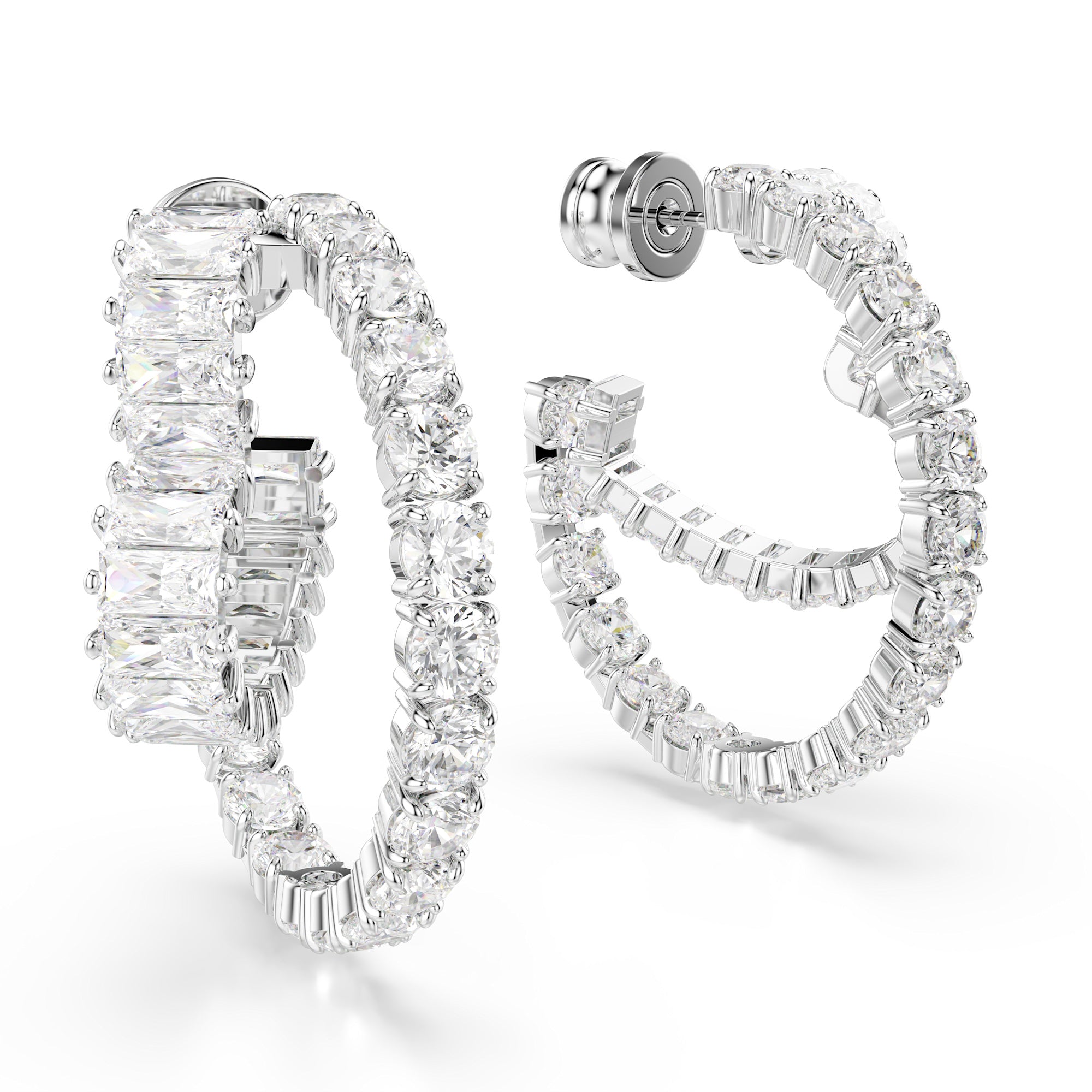 Swarovski Matrix Hoop Earrings - Rhodium Plated - White