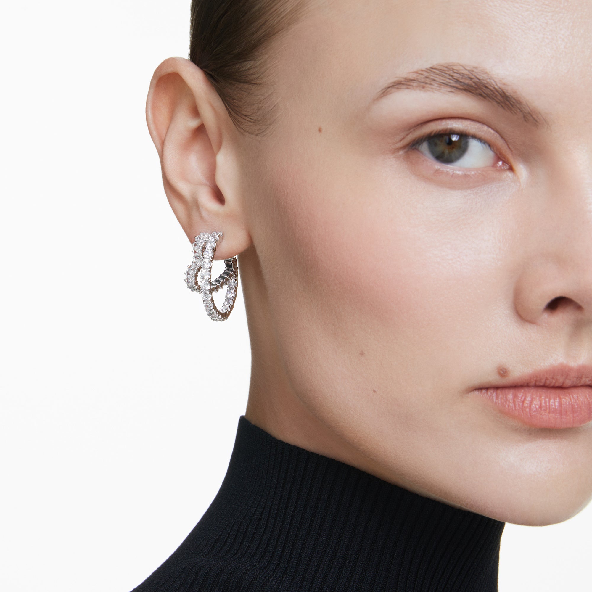 Swarovski Matrix Hoop Earrings - Rhodium Plated - White