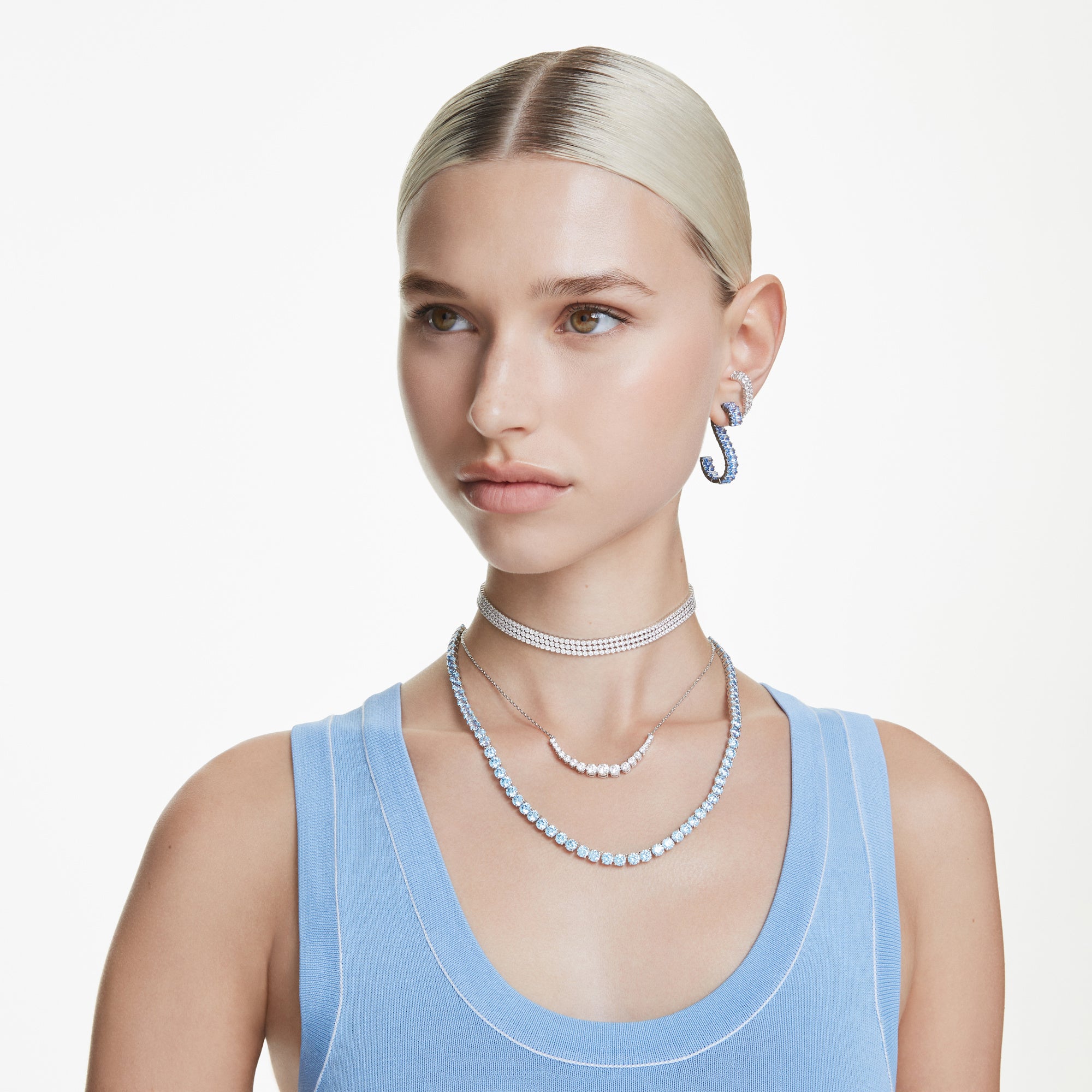 Swarovski Matrix Ear Cuffs Earrings - Rhodium Plated - White