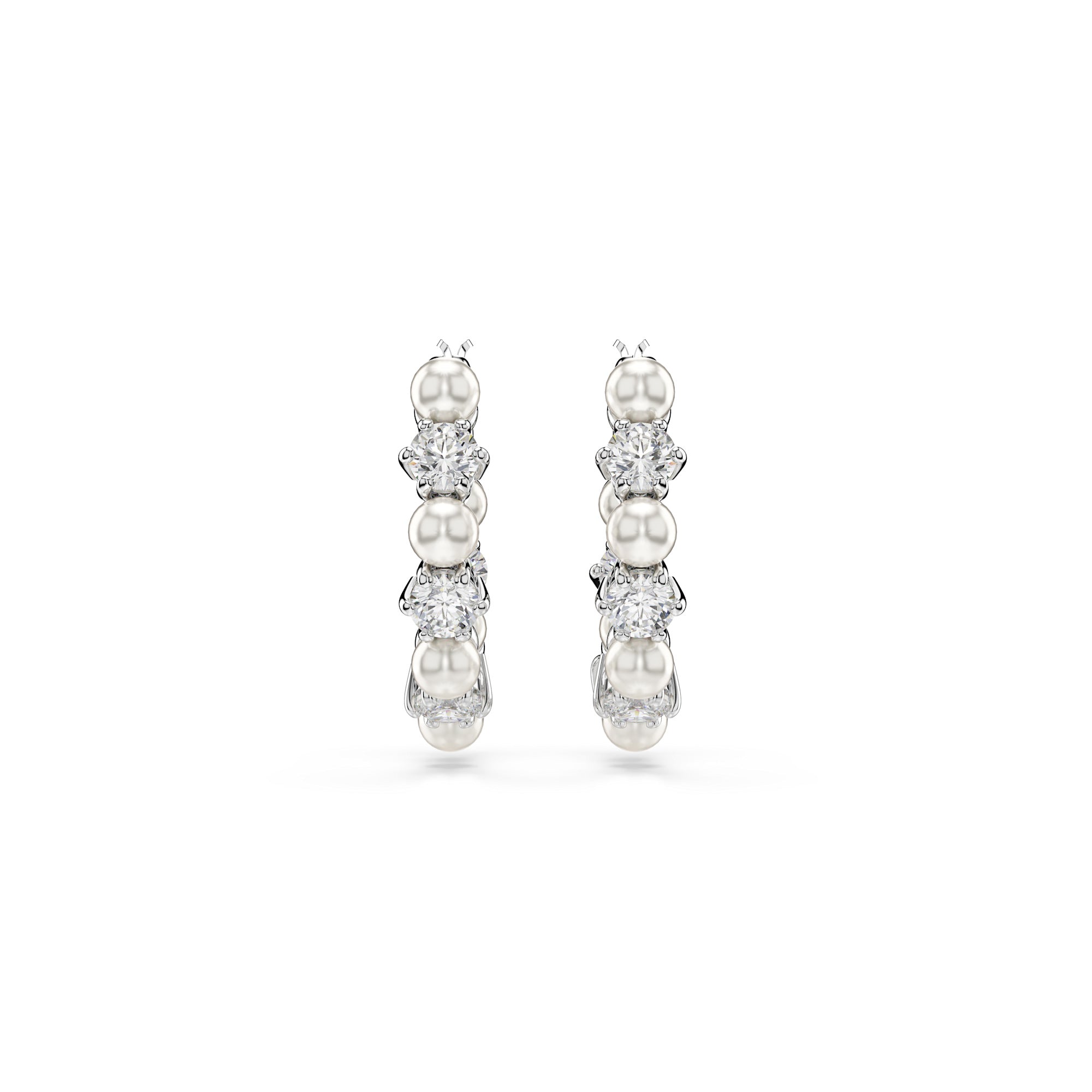 Swarovski Matrix Hoop Earrings - Rhodium Plated 18mm - Crystal Pearl