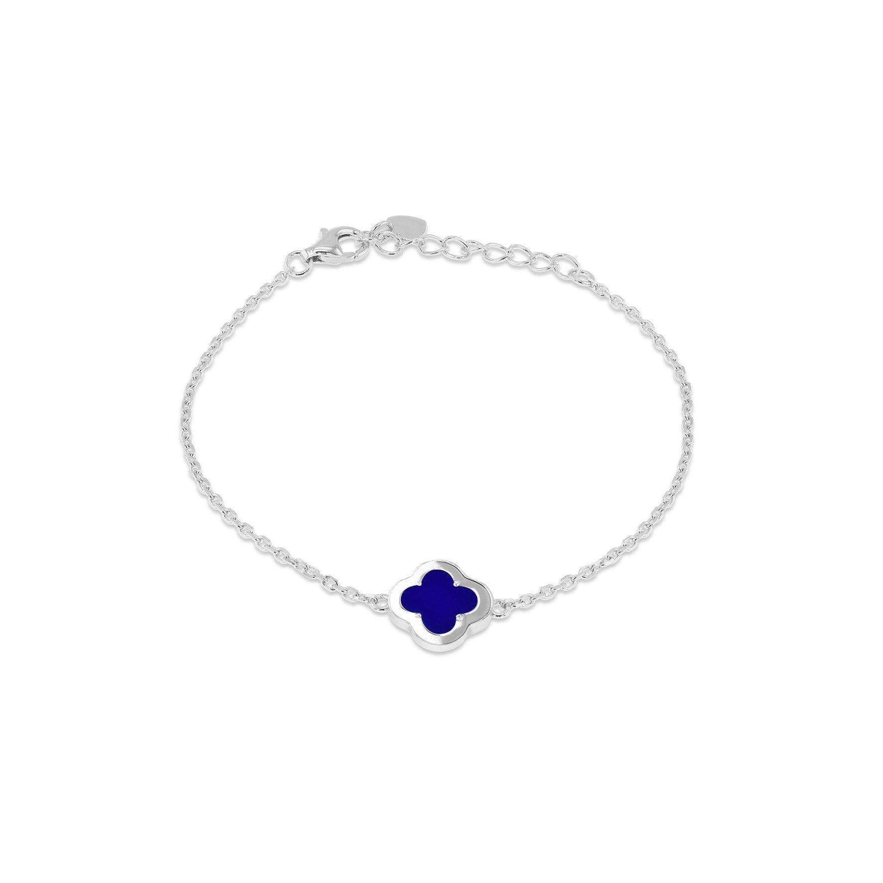Sterling Silver Synthetic Blue Lazurite & Cubic Zirconia Clover Bracelet 6.25-7.5'
