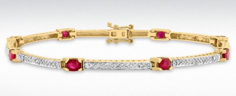 9ct Yellow Gold Diamond And Ruby Bar Link Bracelet