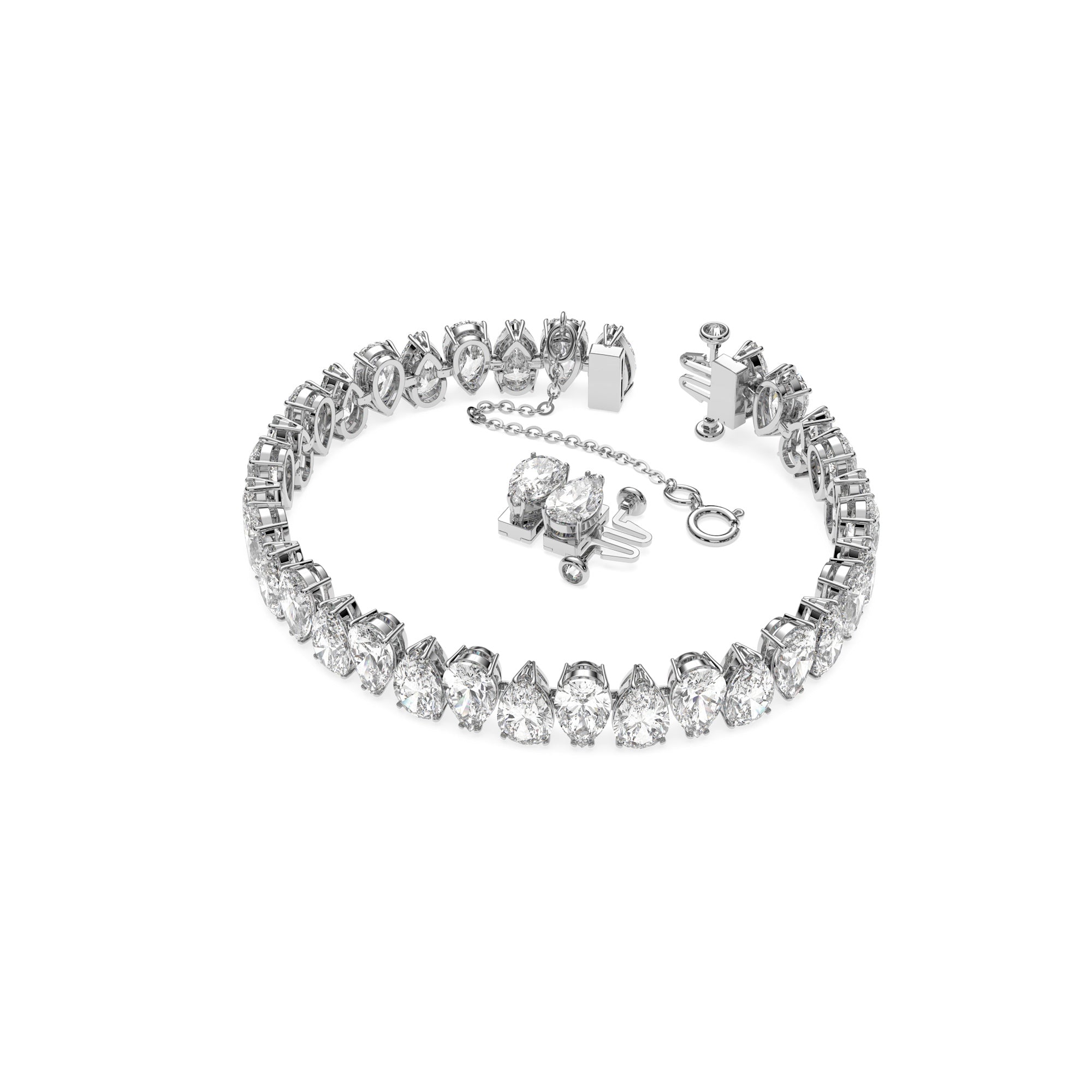 Swarovski Matrix Tennis Bracelet - Rhodium Plated 16.5 - 17.5 cm - White