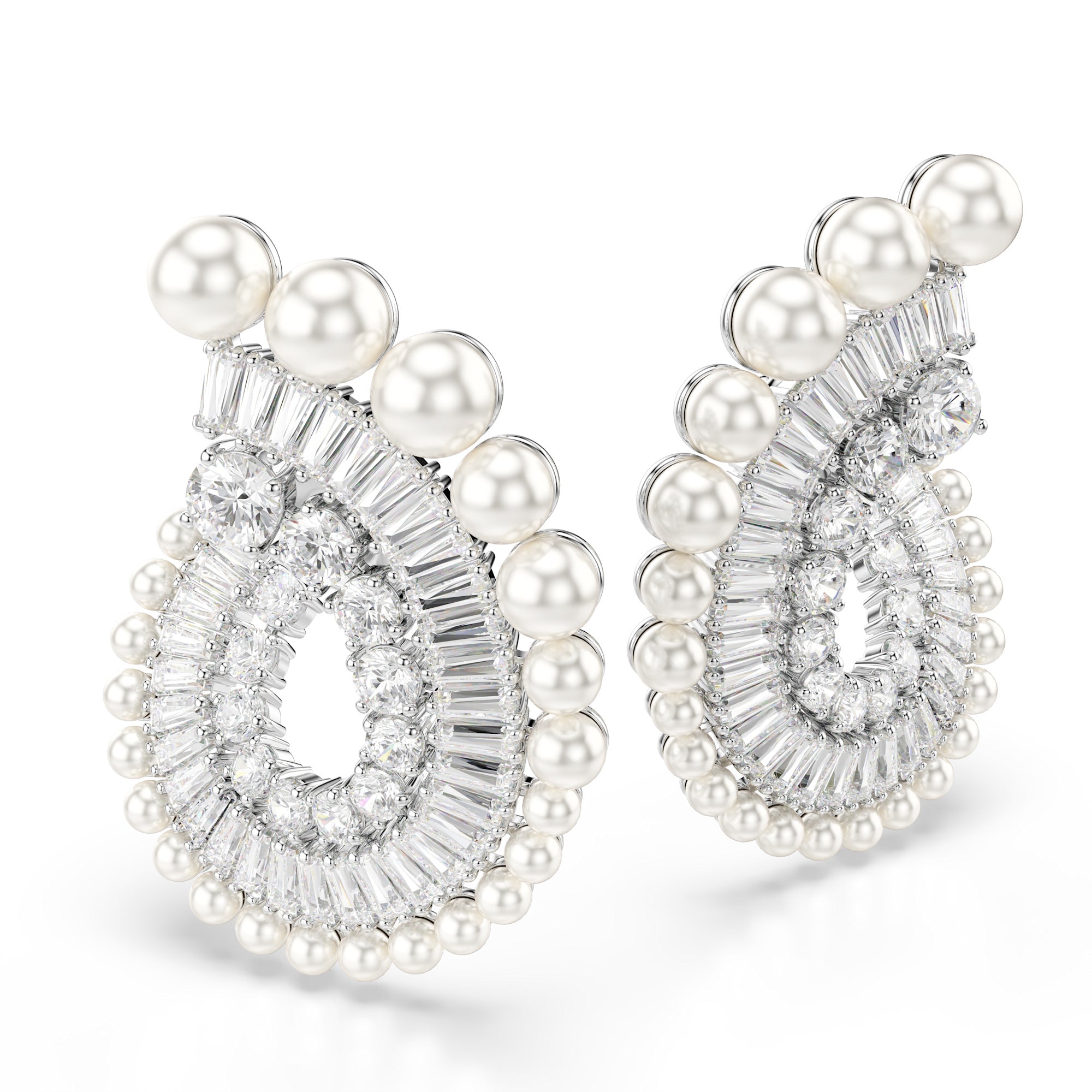 Swarovski Ariana Grande SS25 Capsule Pearl Stud Earrings - Rhodium Plated - White