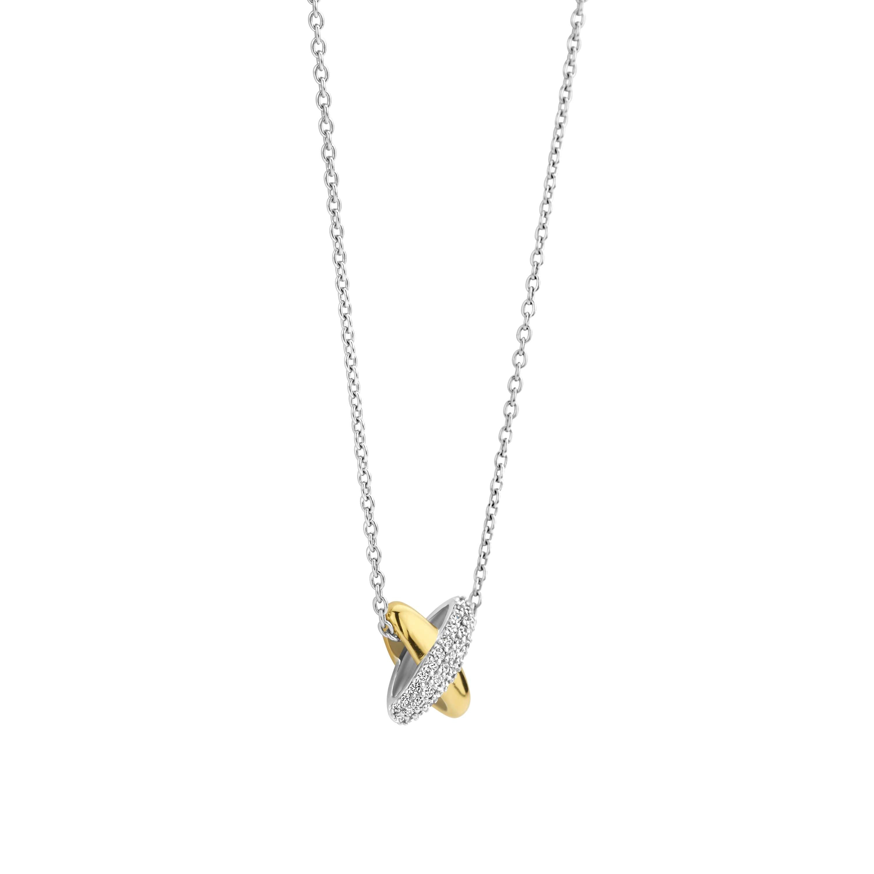 Ti Sento Sterling Silver & Yellow Gold Plated Cubic Zirconia Kiss Necklace 38-48cm