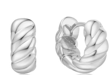 Ania Haie Silver Bold Texture Small Huggie Hoop Earrings 6.5mm