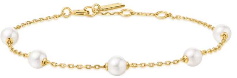 Ania Haie Silver and Yellow Gold Plated Shell Pearl Station Bracelet 16.5-18.5cm