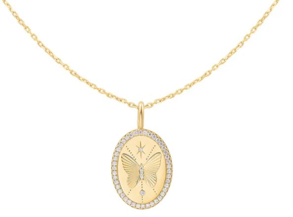 Ania Haie Silver and Yellow Gold Plated Cubic Zirconia Butterfly Pendant 45-50cm