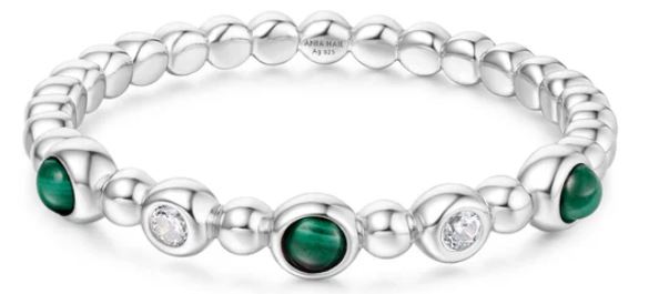 Ania Haie Silver Bezel Set Malachite And Cubic Zirconia Beaded Ring - 56