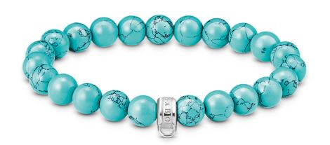 Thomas Sabo Sterling Silver Synthetic Turquoise Beads Bracelet with Logo Ring