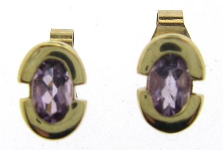 Vintage 9ct Yellow Gold Amethyst Stud Earrings