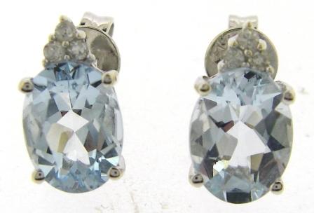 Vintage 9ct White Gold Blue Topaz And Diamond Stud Earrings