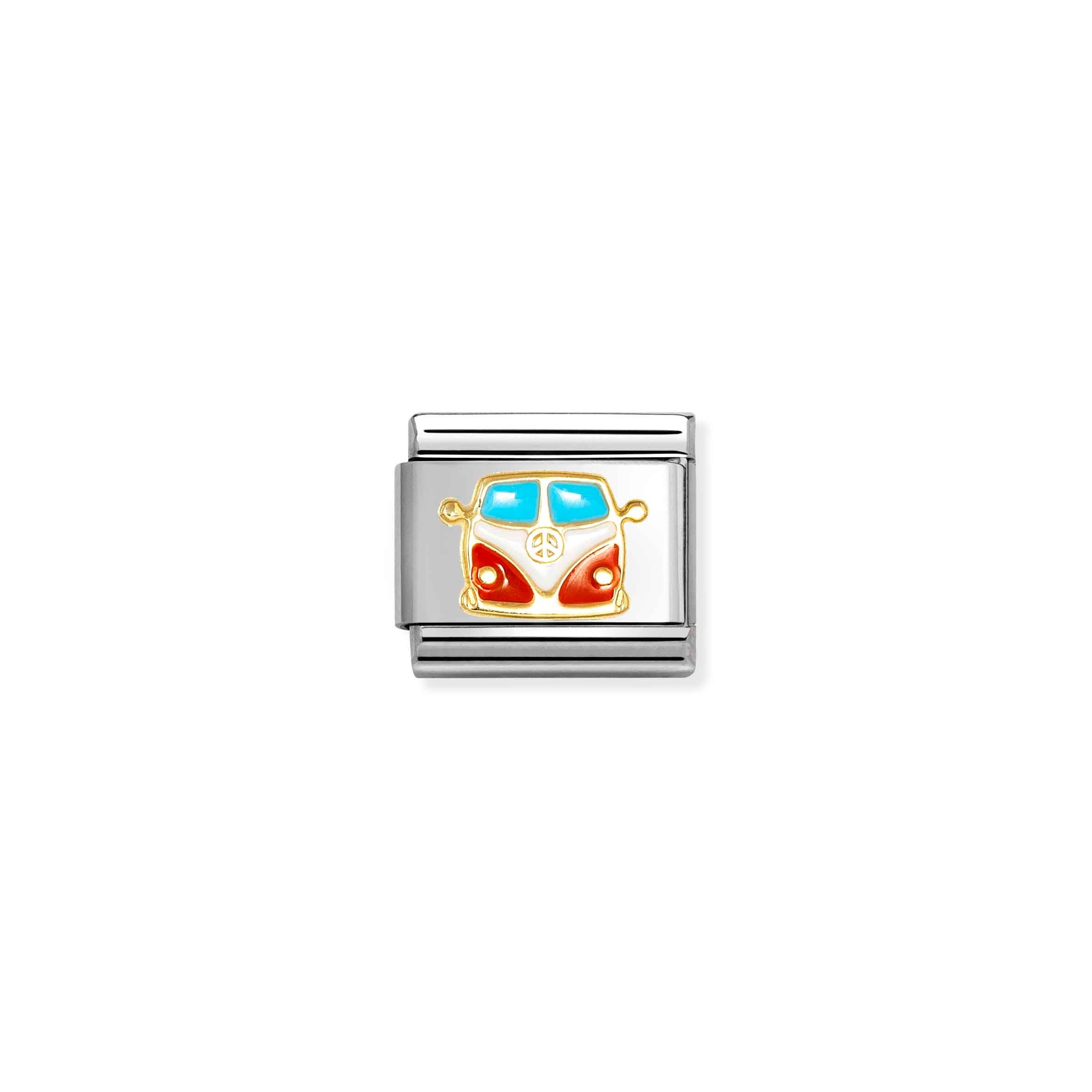 Nomination Composable Classic Red & White Van Charm - Stainless Steel & Yellow Gold with Enamel