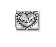 Nomination Composable Classic Teacher Dotted Heart Oxidised Charm - Stainless Steel & Sterling Silver